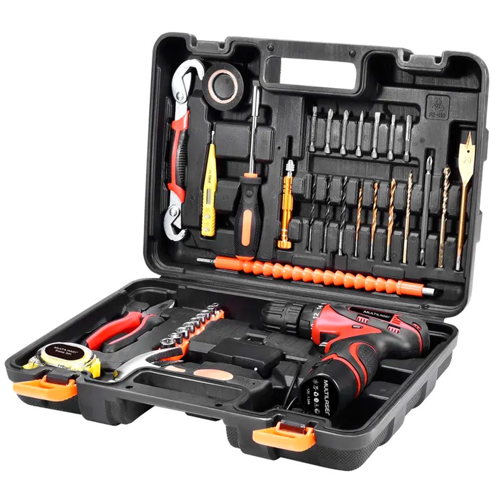 Kit Oficina com Parafusadeira a Bateria Lítio 12V Carregador Bivolt e 41 Acessórios MULTILASER-HO073