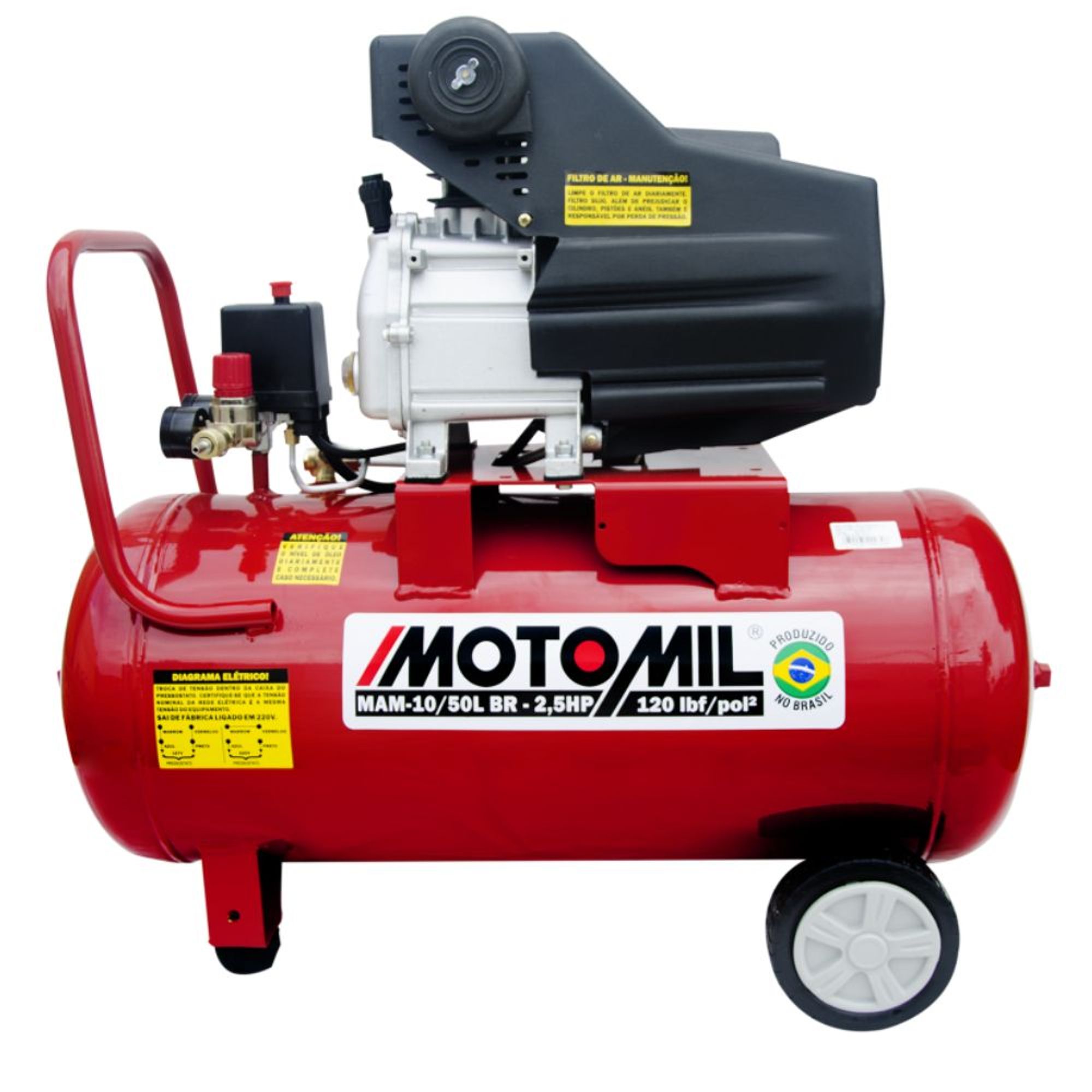 Motocompressor de Ar 50L 10 pés 120Lbs 2HP 220V MAM Motomil