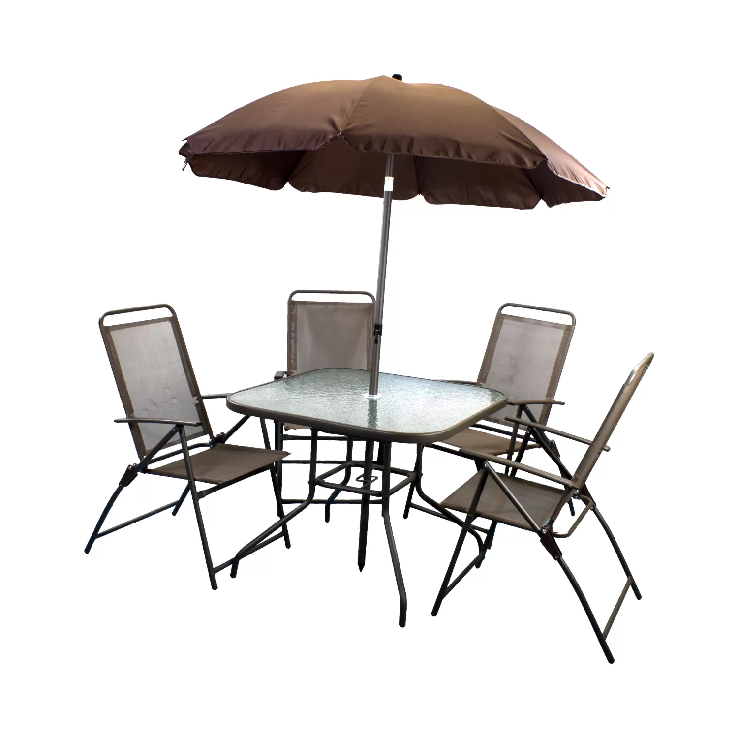 Conjunto de Mesa Quadrada para Jardim com Cadeira e Guarda Sol – 6 Peças – THCMCM6