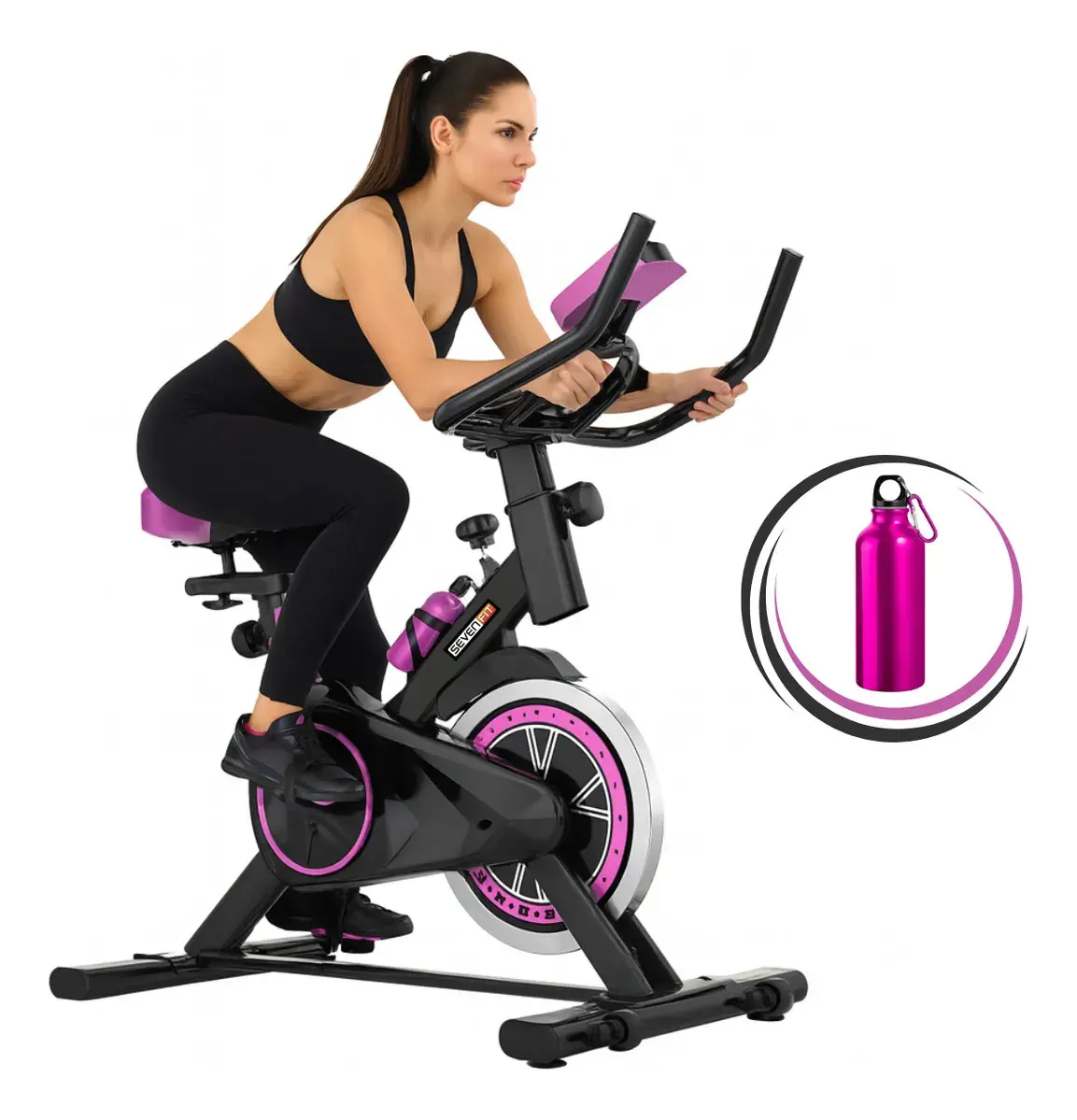 Bicicleta Ergométrica Sevenfit Bike Spinning 6kg Inércia com Medidor Cardíaco - Preto e Rosa